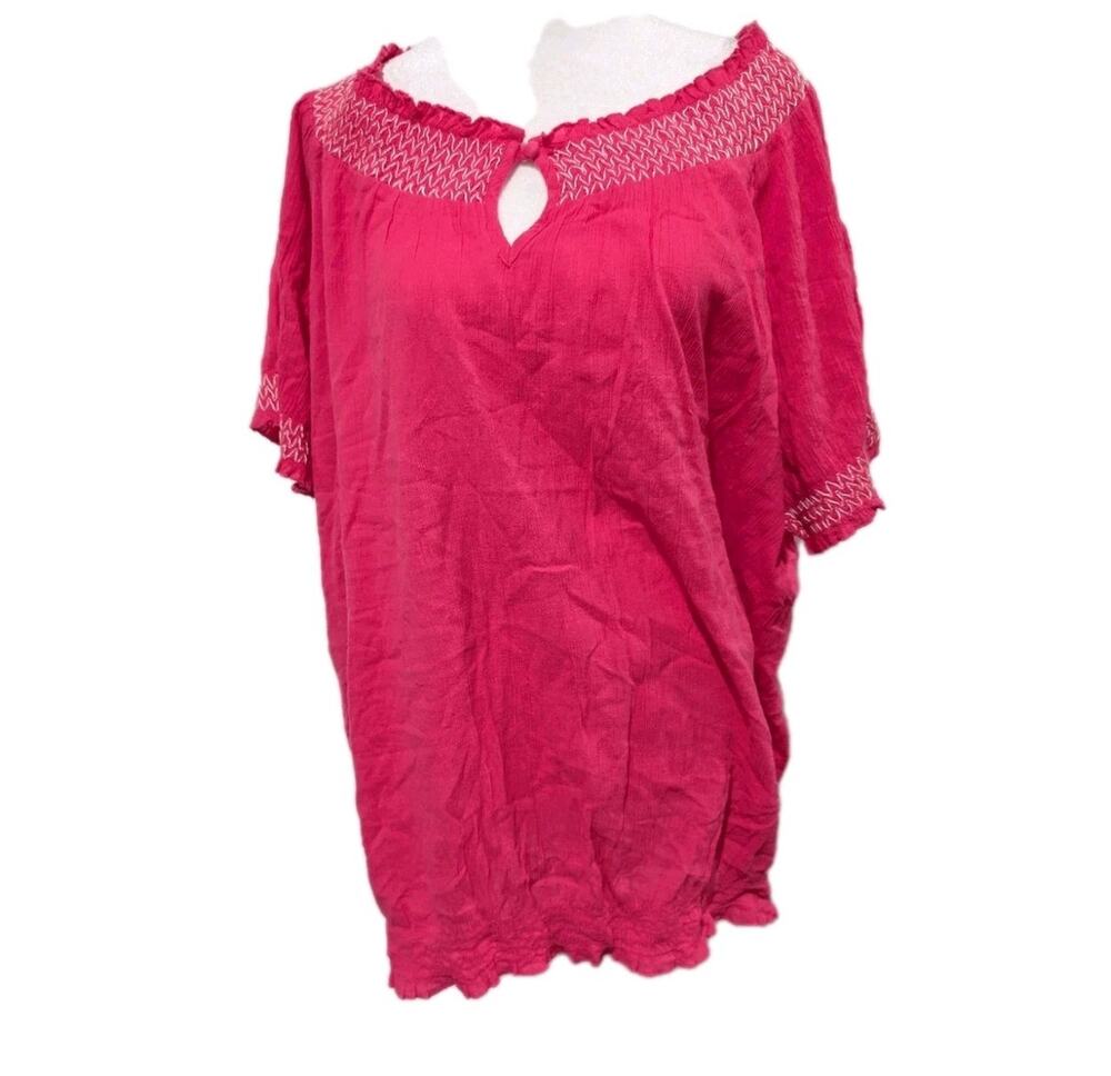 Lane Bryant Women's Size 18 20 Magenta Pink Boho Peasant Cottagecore Blouse EUC